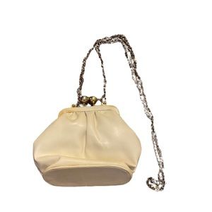Vintage cream pouch handbag with long chain